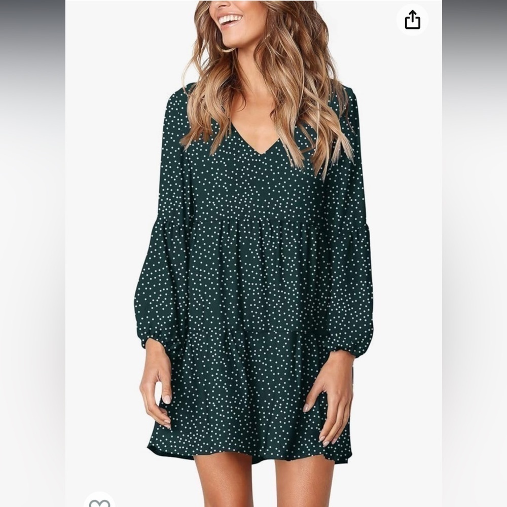 Amoretu Woman’s Dress 2XL Green Tiered Flowy V Neck  Casual Loose Long Sleeve